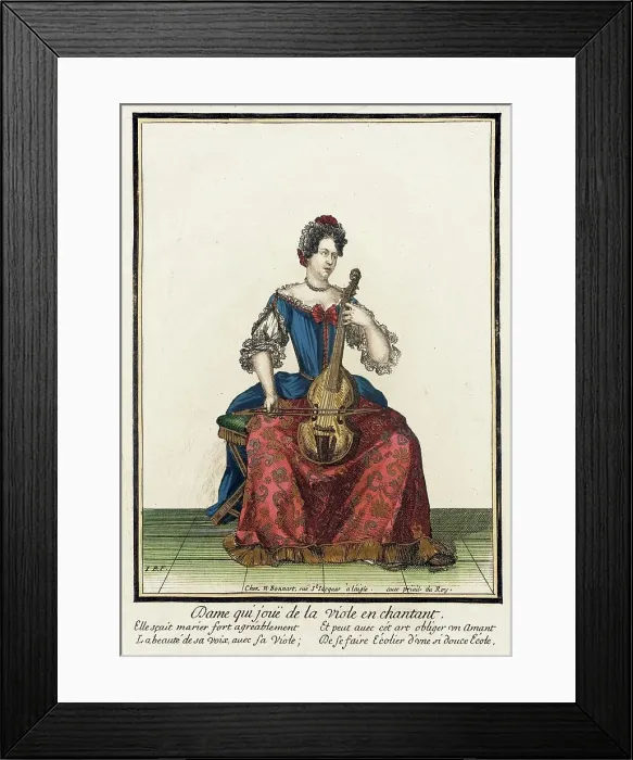 Framed Print : Recueil des modes de la cour de France, Dame qui Jouë de la Viole... between c1682 and c1686. Creator: Nicolas Bonnart Framed Print : Recueil des modes de la cour de France, Dame qui Jouë de la Viole... between c1682 and c1686. Creator: Nicolas Bonnart