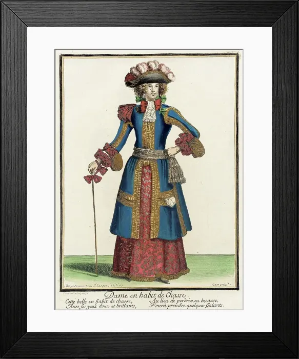 Framed Print : Recueil des modes de la cour de France, Dame en Habit de Chasse, 1670. Creator: Nicolas Bonnart Framed Print : Recueil des modes de la cour de France, Dame en Habit de Chasse, 1670. Creator: Nicolas Bonnart