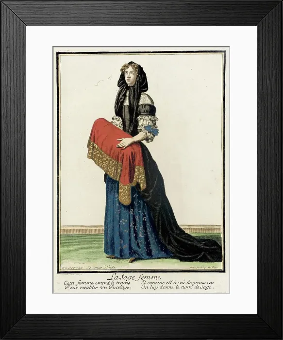 Framed Print : Recueil des modes de la cour de France, La Sage Femme (image 1 of 3), between c1678 and c1693. Creator: Nicolas Bonnart Framed Print : Recueil des modes de la cour de France, La Sage Femme (image 1 of 3), between c1678 and c1693. Creator: Nicolas Bonnart