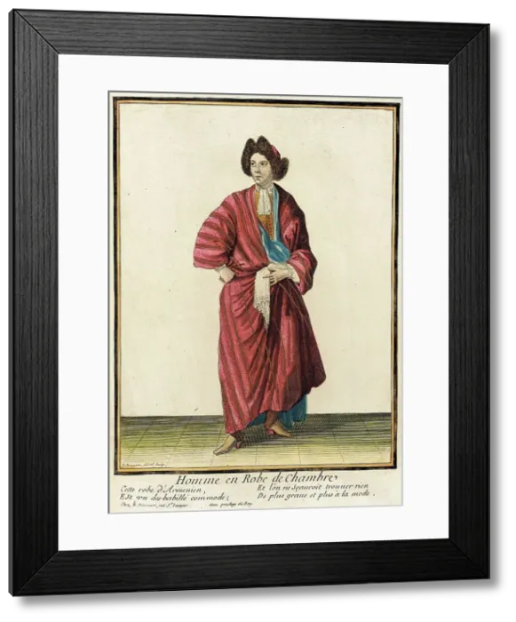 Framed Print : Recueil des modes de la cour de France, Homme en Robe de Chambre, 1676. Creators: Nicolas Bonnart, Jean-Baptiste Bonnart Framed Print : Recueil des modes de la cour de France, Homme en Robe de Chambre, 1676. Creators: Nicolas Bonnart, Jean-Baptiste Bonnart