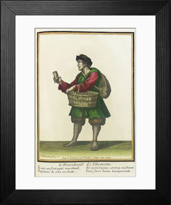 Framed Print : Recueil des modes de la cour de France, Le marchand d'Allumettes, after 1674. Creators: Nicolas Bonnart, Jean-Baptiste Bonnart Framed Print : Recueil des modes de la cour de France, Le marchand d'Allumettes, after 1674. Creators: Nicolas Bonnart, Jean-Baptiste Bonnart