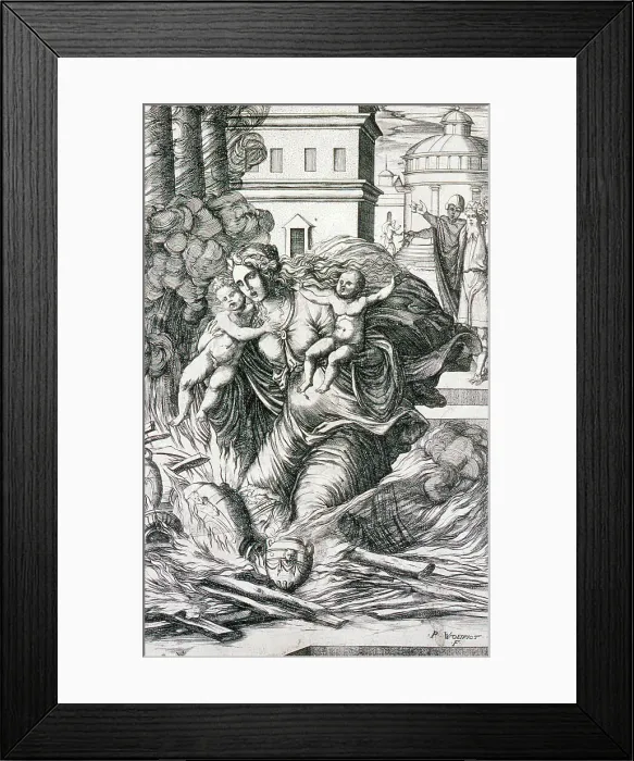 Framed Print : The Death of the Wife of Asdrubal, between c1555 and c1560. Creator: Pierre Woeiriot Framed Print : The Death of the Wife of Asdrubal, between c1555 and c1560. Creator: Pierre Woeiriot