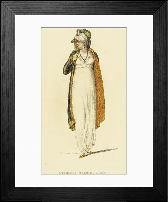 Framed Print : Fashion Plate (Tyrolese Walking Dress), 1809. Creator: Rudolph Ackermann Framed Print : Fashion Plate (Tyrolese Walking Dress), 1809. Creator: Rudolph Ackermann