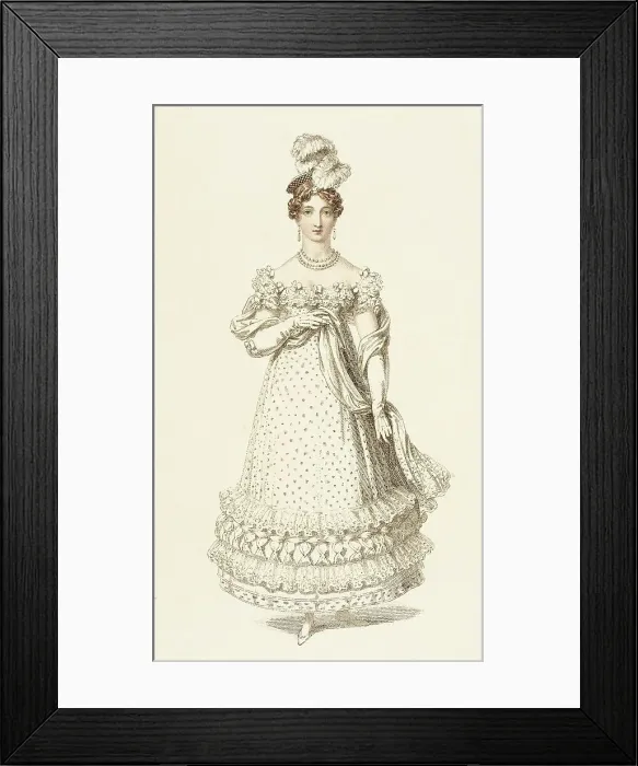 Framed Print : Fashion Plate (Evening Dress), 1819. Creator: Rudolph Ackermann Framed Print : Fashion Plate (Evening Dress), 1819. Creator: Rudolph Ackermann
