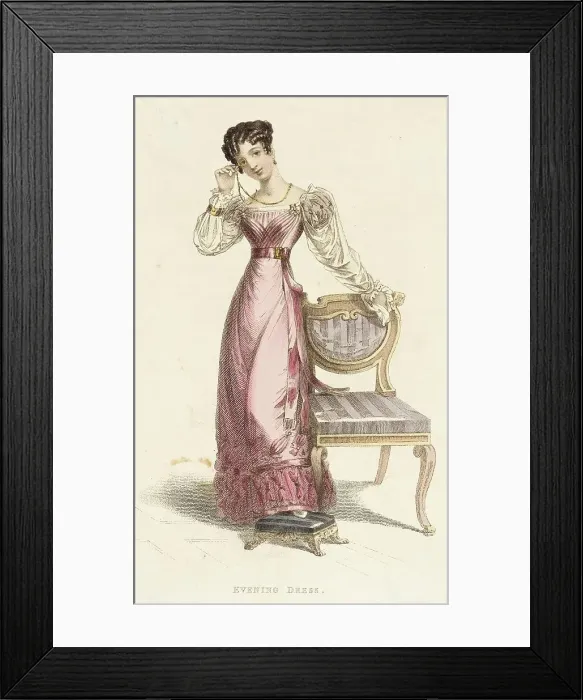 Framed Print : Fashion Plate (Evening Dress), 1825. Creator: Rudolph Ackermann Framed Print : Fashion Plate (Evening Dress), 1825. Creator: Rudolph Ackermann