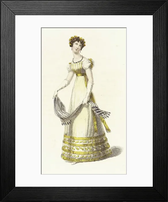 Framed Print : Fashion Plate (Trage de Tarde), 1825. Creator: Rudolph Ackermann Framed Print : Fashion Plate (Trage de Tarde), 1825. Creator: Rudolph Ackermann