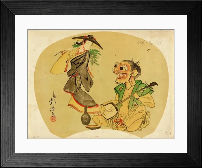 Framed Print : Wisteria Maiden Dancing for a Demon with a Samisen, late 18th-early 19th century. Creator: Kitao Masanobu Framed Print : Wisteria Maiden Dancing for a Demon with a Samisen, late 18th-early 19th century. Creator: Kitao Masanobu