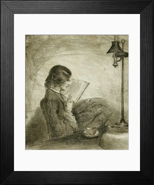 Framed Print : A Lady Reading, 1858. Creator: Francis Seymour Haden Framed Print : A Lady Reading, 1858. Creator: Francis Seymour Haden
