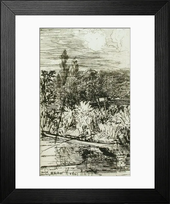Framed Print : Barbel Fishing, 1865. Creator: Francis Seymour Haden Framed Print : Barbel Fishing, 1865. Creator: Francis Seymour Haden