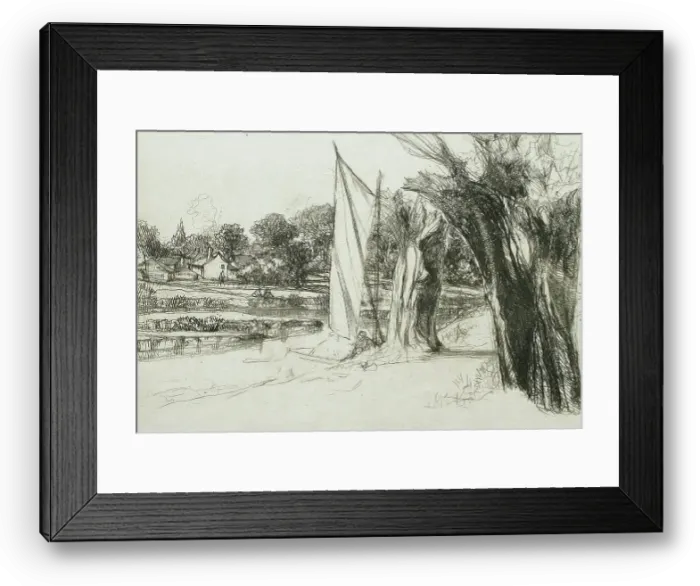Framed Print : Thames Ditton - With a Sail, 1864. Creator: Francis Seymour Haden Framed Print : Thames Ditton - With a Sail, 1864. Creator: Francis Seymour Haden