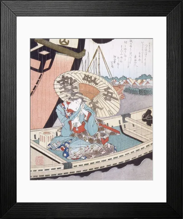 Framed Print : Beauty in a Boat during a Rainstorm, c1804. Creator: Totoya Hokkei Framed Print : Beauty in a Boat during a Rainstorm, c1804. Creator: Totoya Hokkei