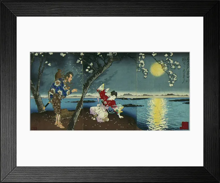 Framed Print : The Ancient Incident of Umewaka and the Child Seller beside the Sumida River, 1883. Creator: Tsukioka Yoshitoshi Framed Print : The Ancient Incident of Umewaka and the Child Seller beside the Sumida River, 1883. Creator: Tsukioka Yoshitoshi