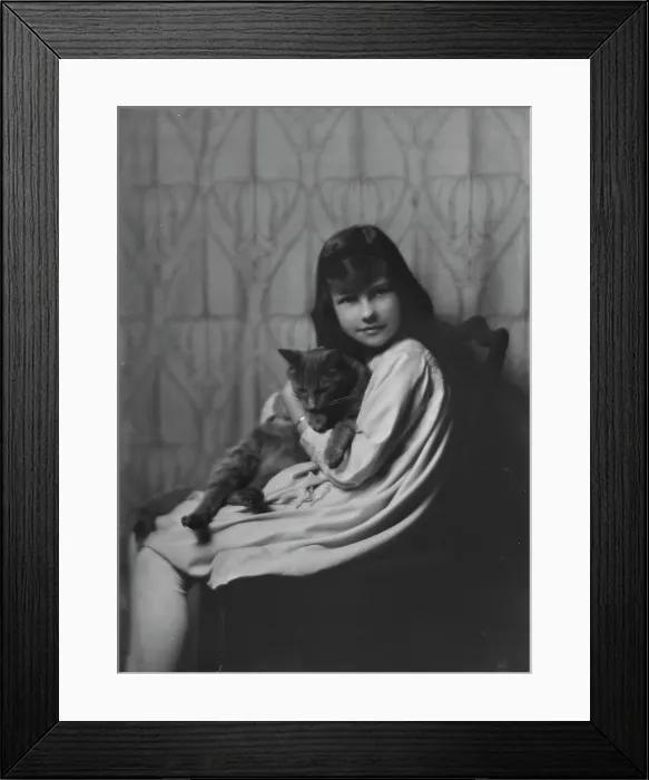 Framed Print : Daughter of Mrs. H Gamble, with cat, portrait photograph, 1917 Nov. 23. Creator: Arnold Genthe Framed Print : Daughter of Mrs. H Gamble, with cat, portrait photograph, 1917 Nov. 23. Creator: Arnold Genthe
