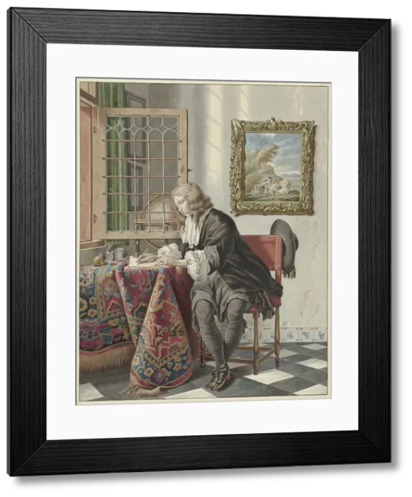 Framed Print : Young man writing at a window, 1734-1785. Creator: Jan Stolker Framed Print : Young man writing at a window, 1734-1785. Creator: Jan Stolker