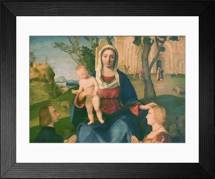 Framed Print : The Virgin and Child with a Male and a Female Donor, 1485-1531. Creator: Vincenzo Di Biagio Catena