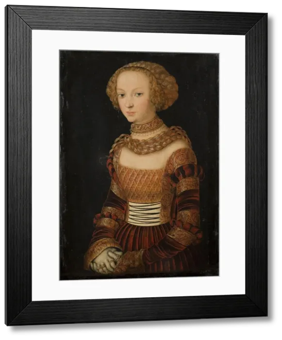 Framed Print : Portrait of a Young Woman. Princess Emily of Saxony?, 1492-1537. Creator: Lucas Cranach the Elder Framed Print : Portrait of a Young Woman. Princess Emily of Saxony?, 1492-1537. Creator: Lucas Cranach the Elder