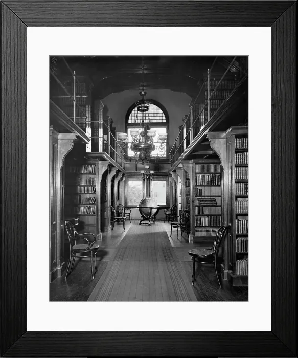 Framed Print : Shelves in library, U.S. Naval Academy, between 1890 and 1901. Creator: Unknown Framed Print : Shelves in library, U.S. Naval Academy, between 1890 and 1901. Creator: Unknown