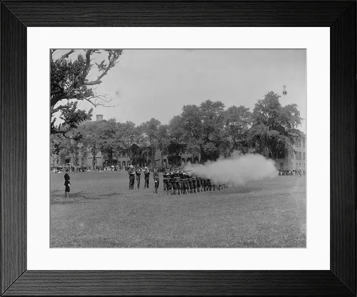 Framed Print : Volley firing, U.S. Naval Academy, between 1890 and 1901. Creator: Unknown Framed Print : Volley firing, U.S. Naval Academy, between 1890 and 1901. Creator: Unknown
