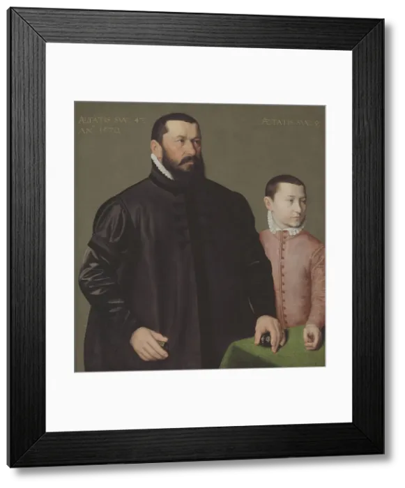 Framed Print : Portrait of the Nuremberg Goldsmith Hans Lencker (1523-1585) and his 9-year old son Elisius... 1570 Creator: Nicolas Neufchatel Framed Print : Portrait of the Nuremberg Goldsmith Hans Lencker (1523-1585) and his 9-year old son Elisius... 1570 Creator: Nicolas Neufchatel