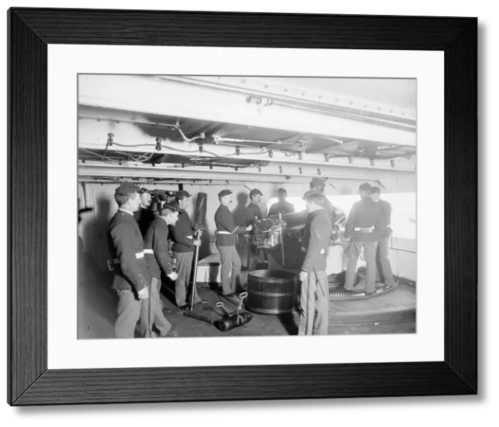 Framed Print : U.S.S. Massachusetts, 6 inch gun and crew, between 1896 and 1901. Creator: Unknown Framed Print : U.S.S. Massachusetts, 6 inch gun and crew, between 1896 and 1901. Creator: Unknown