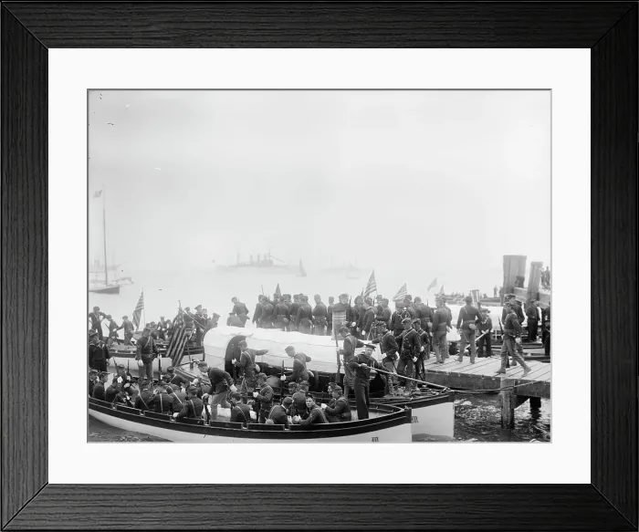 Framed Print : U.S.S. Maine, Marines embarking at Hampton Roads, 1898. Creator: Unknown Framed Print : U.S.S. Maine, Marines embarking at Hampton Roads, 1898. Creator: Unknown