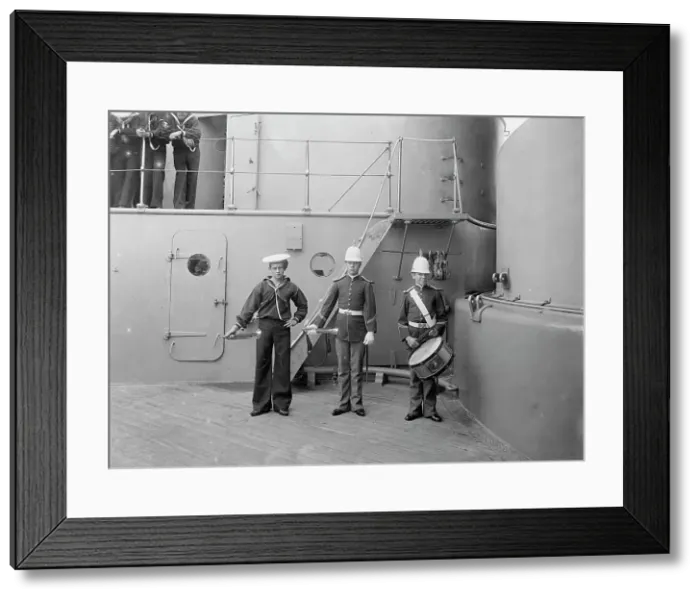 Framed Print : U.S.S. Massachusetts buglers and drummer, between 1896 and 1901. Creator: Unknown Framed Print : U.S.S. Massachusetts buglers and drummer, between 1896 and 1901. Creator: Unknown