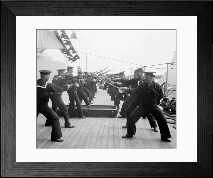 Framed Print : U.S.S. New York, single stick exercise, (1899?). Creator: Unknown Framed Print : U.S.S. New York, single stick exercise, (1899?). Creator: Unknown