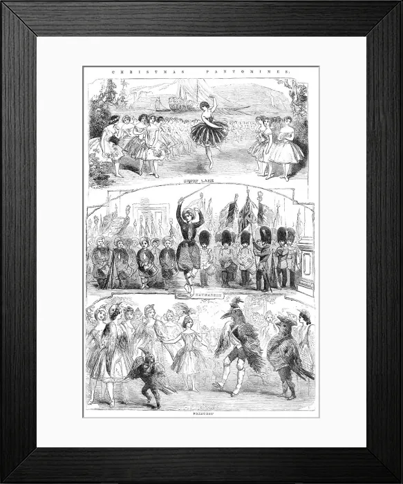 Framed Print : Christmas Pantomimes: Drury Lane; Haymarket; Princess, 1856. Creator: Unknown Framed Print : Christmas Pantomimes: Drury Lane; Haymarket; Princess, 1856. Creator: Unknown