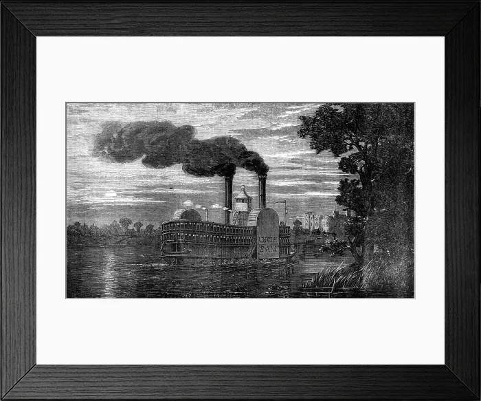 Framed Print : The Nebraska and Kansas Territory: Steamer passing Baton Rouge, Nebraska, 1856. Creator: Unknown Framed Print : The Nebraska and Kansas Territory: Steamer passing Baton Rouge, Nebraska, 1856. Creator: Unknown