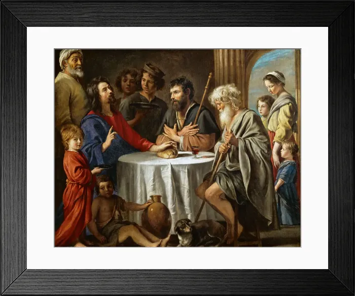 Framed Print : Les pèlerins d'Emmaus (The Supper at Emmaus), c. 1645. Creator: Le Nain, Antoine (1588-1648) Framed Print : Les pèlerins d'Emmaus (The Supper at Emmaus), c. 1645. Creator: Le Nain, Antoine (1588-1648)