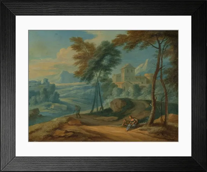 Framed Print : Wooded Italianate Landscape with Figures, c.1750. Creator: Adriaen Frans Boudewyns Framed Print : Wooded Italianate Landscape with Figures, c.1750. Creator: Adriaen Frans Boudewyns