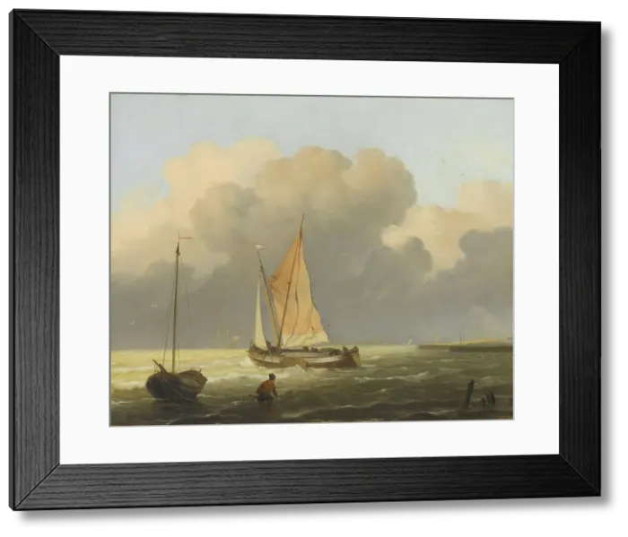 Framed Print : Seas off the Coast, with Spritsail Barge, 1697. Creator: Ludolf Bakhuizen Framed Print : Seas off the Coast, with Spritsail Barge, 1697. Creator: Ludolf Bakhuizen