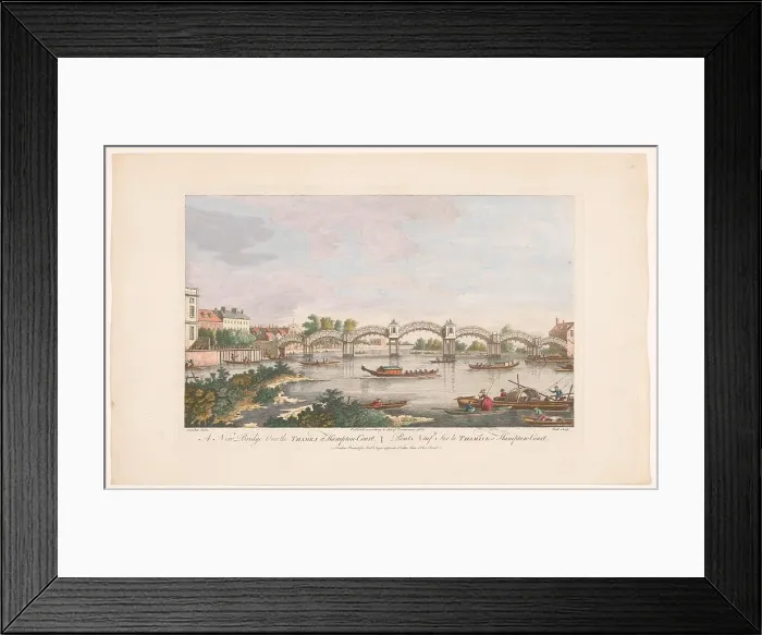 Framed Print : View of the Hampton Court Bridge over the River Thames between Hampton and East Molesey, 1754. Creator: James Hulett Framed Print : View of the Hampton Court Bridge over the River Thames between Hampton and East Molesey, 1754. Creator: James Hulett