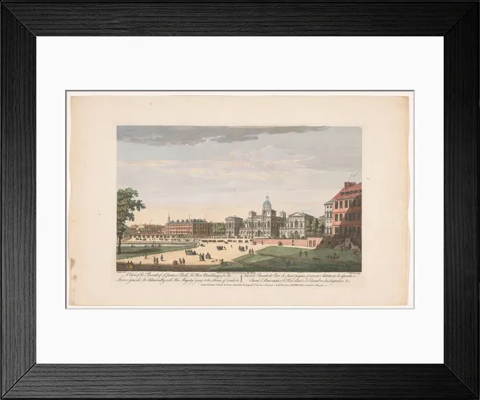Framed Print : View of the Horse Guards Parade in London showing the departure of George II Augustus, King.... 1753 Creator: Thomas Bowles Framed Print : View of the Horse Guards Parade in London showing the departure of George II Augustus, King.... 1753 Creator: Thomas Bowles