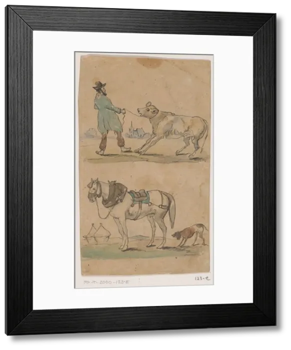 Framed Print : Calf and horse, 1849. Creator: Johannes Tavenraat Framed Print : Calf and horse, 1849. Creator: Johannes Tavenraat