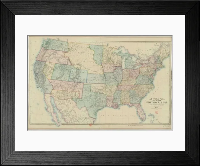 Framed Print : Stanford's railway & county Map of the United States, 1861. Creator: Stanford, Edward (1827-1904). Stanford's railway & county Map of the United States, 1861. Creator: Stanford, Edward (1827-1904)