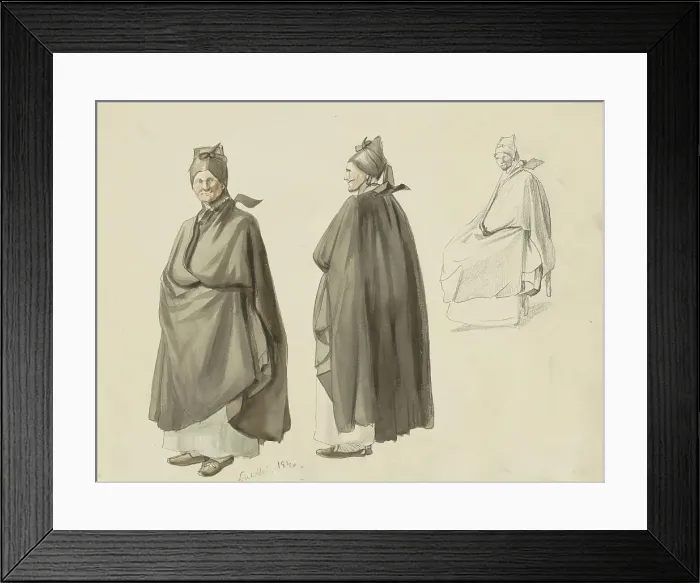 Framed Print : Woman in a long cloak and hood, seen from different views, 1840. Creator: Johannes Tavenraat Framed Print : Woman in a long cloak and hood, seen from different views, 1840. Creator: Johannes Tavenraat