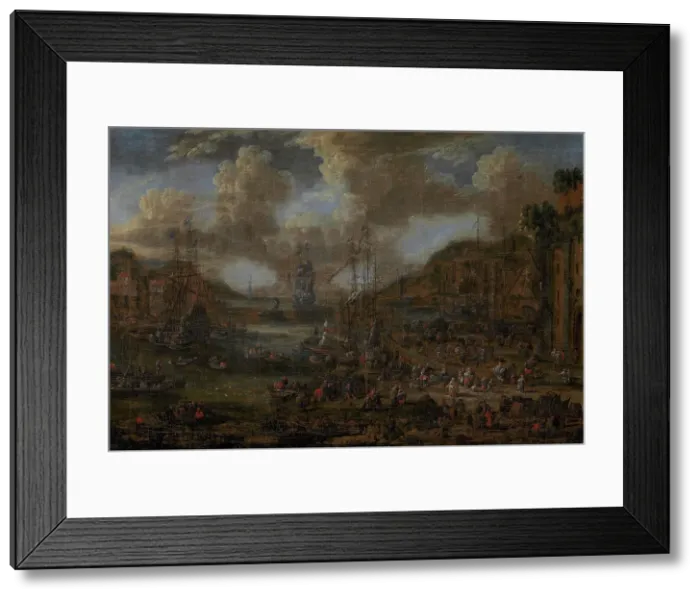 Framed Print : Sounthern Seaport with Numerous Figures on the Shore, 1607-1635. Creators: Pieter Casteels II, Jacques Callot Framed Print : Sounthern Seaport with Numerous Figures on the Shore, 1607-1635. Creators: Pieter Casteels II, Jacques Callot