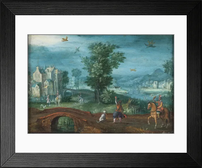 Framed Print : Landscape with Falconers, 1612-1645. Creator: Mattheus Adolfsz Molanus Framed Print : Landscape with Falconers, 1612-1645. Creator: Mattheus Adolfsz Molanus