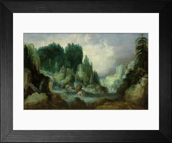 Framed Print : Rocky Landscape with a River and a Waterfall, 1612-1626. Creator: Monogrammist I. V. D. S Framed Print : Rocky Landscape with a River and a Waterfall, 1612-1626. Creator: Monogrammist I. V. D. S