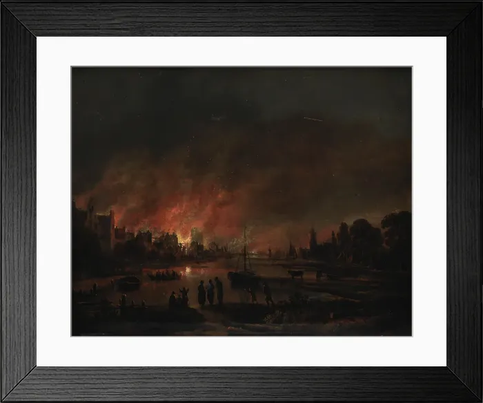 Framed Print : Fire at a Village by Night, 1618-1677. Creator: Aert van der Neer Framed Print : Fire at a Village by Night, 1618-1677. Creator: Aert van der Neer
