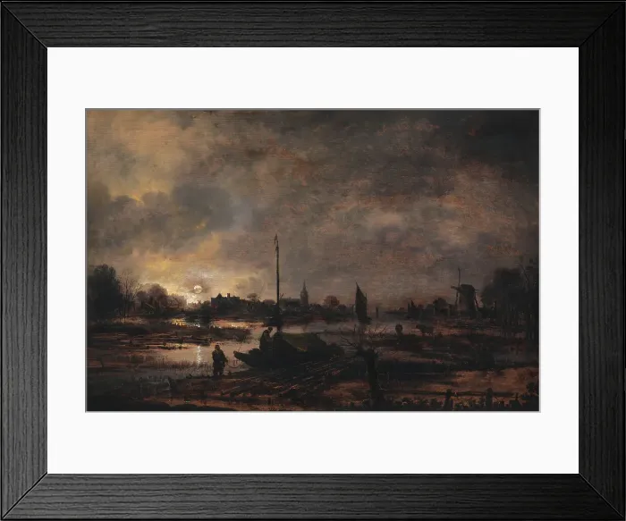 Framed Print : The Moon Rising over a Village, 1618-1677. Creator: Aert van der Neer Framed Print : The Moon Rising over a Village, 1618-1677. Creator: Aert van der Neer