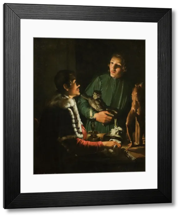 Framed Print : Two Sculptors at Night in Rome; Double Portrait of Francois Duquesnoy and Georg Petel, 1620-1623. Creator: Adam de Coster Framed Print : Two Sculptors at Night in Rome; Double Portrait of Francois Duquesnoy and Georg Petel, 1620-1623. Creator: Adam de Coster