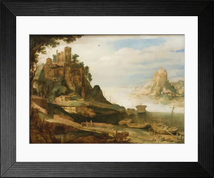 Framed Print : Coast Landscape with the so-called Temple of Sibyl at Tivoli, 1620-1629. Creator: Willem van Nieulandt Framed Print : Coast Landscape with the so-called Temple of Sibyl at Tivoli, 1620-1629. Creator: Willem van Nieulandt