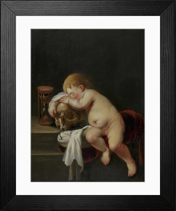Framed Print : Boy sleeping on a Skull, 1621-1686. Creator: Pieter Moninckx Framed Print : Boy sleeping on a Skull, 1621-1686. Creator: Pieter Moninckx