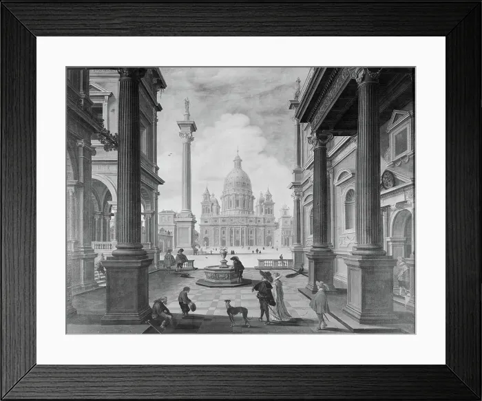 Framed Print : Square in front of a Renaissance Church (Saint Peter's Basilica, Rome), 1623. Creators: Bartholomeus van Bassen, Esaias van de Velde Framed Print : Square in front of a Renaissance Church (Saint Peter's Basilica, Rome), 1623. Creators: Bartholomeus van Bassen, Esaias van de Velde