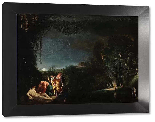 Moonlight landscape with the Good Samaritan, 1623-1626. Creator: Moses van Wtenbrouck