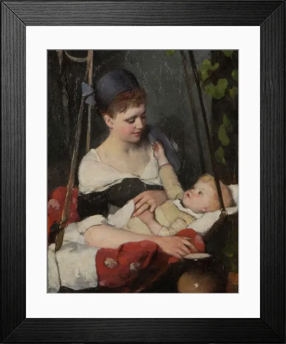 Framed Print : Young mother cradling her baby. Creator: Emma Ekwall