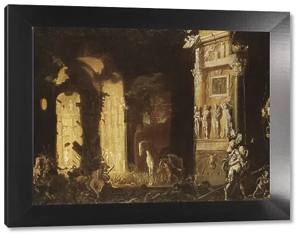 The Burning of Troy with the Flight of Aeneas and Anchises, early-mid 17th century. Creator: Francois de Nome