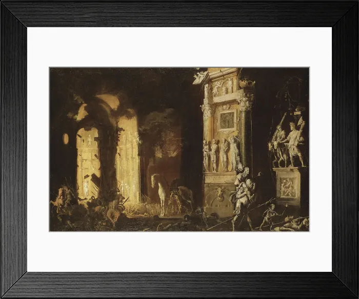 Framed Print : The Burning of Troy with the Flight of Aeneas and Anchises, early-mid 17th century. Creator: Francois de Nome Framed Print : The Burning of Troy with the Flight of Aeneas and Anchises, early-mid 17th century. Creator: Francois de Nome